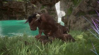 Minotaur monsters double fuck guy in the woods raw spitroast
