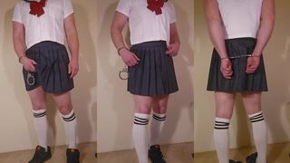 Schoolgirl uniform handcuffed bubblebutt teased gleaming anal