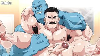 Omniman Teamed up with a muscle daddy for a gay hentai threesome