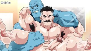 Omniman Teamed up with a muscle daddy for a gay hentai threesome