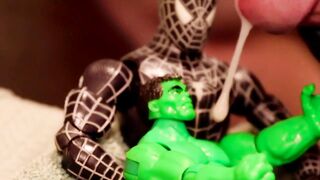Spidey and Hulk destroy the giant’s meaty shaft until his balls drip