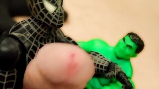 Spidey and Hulk destroy the giant’s meaty shaft until his balls drip
