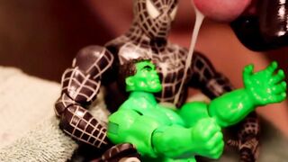 Spidey and Hulk destroy the giant’s meaty shaft until his balls drip