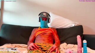Athletic twink chokes on his own fleshlight while playing with a massive BBC dildo