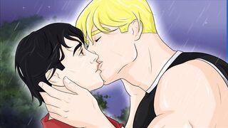 Muscular Daddy Femboy Stranger Gets Cum Filled Kiss While Cartoon Hentai Rains Down