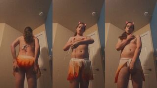 Demon Slayer femboy strips off his swimsuit for you