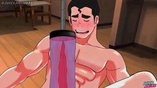 Bolin’s gaping ass takes the biggest dildo machine raw deep anal climax gagging on cum