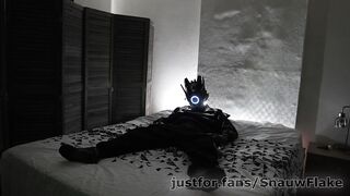 French Twink dons cyber techwear mask jerks with big uncut dick