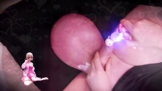 Big balls crushed stroking hentai figure while gay futa slurps saline