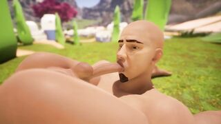 Self sucking man with goatee deepthroats his own cum load