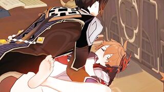 Tartaglia Takes Zhongli Rough Bareback Creampie
