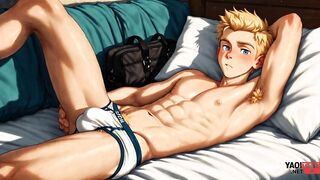 Blonde twink jocks stuffed raw in anime hentai showers