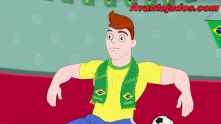 Bareback Latino soccer player cumshot in cartoon gay world cup orgy