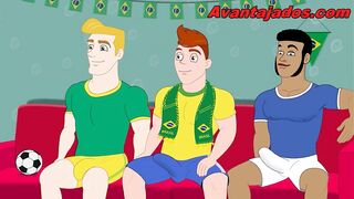 Bareback Latino soccer player cumshot in cartoon gay world cup orgy