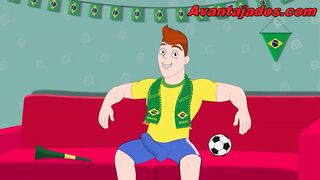 Bareback Latino soccer player cumshot in cartoon gay world cup orgy