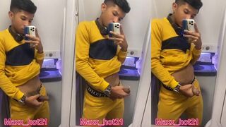 Gay latino twink explodes cum in plane bathroom milk fuck