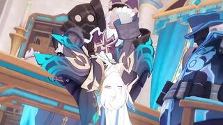 Neuvillette destroyed by NPCs thick rod forced deep