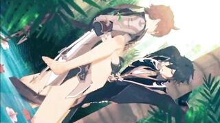 Tartaglia Zhongli ripped outdoors forced deep bareback gay hentai
