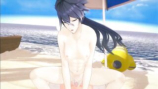 Genshin Impact gay yaoi Flins rides you on the beach raw animated