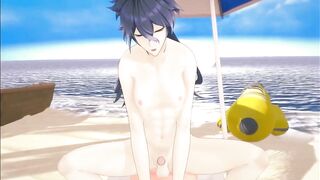 Genshin Impact gay yaoi Flins rides you on the beach raw animated