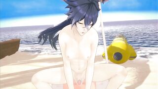 Genshin Impact gay yaoi Flins rides you on the beach raw animated