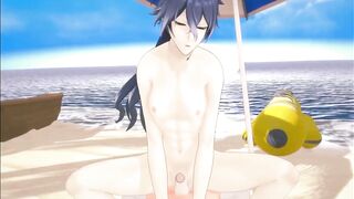 Genshin Impact gay yaoi Flins rides you on the beach raw animated