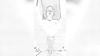Hung ginger hunk rides dildo in lewd anime sketch