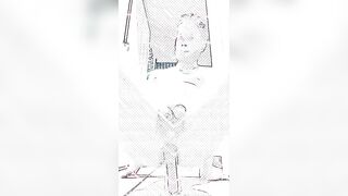 Hung ginger hunk rides dildo in lewd anime sketch