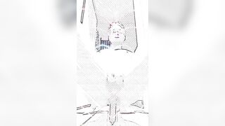 Hung ginger hunk rides dildo in lewd anime sketch