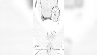 Hung ginger hunk rides dildo in lewd anime sketch