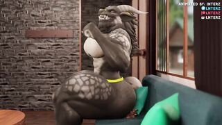 Size theft muscle monster shrinks into furry lap