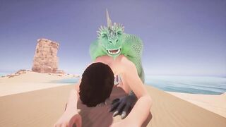 Furry dragon wrecks twink’s ass with double cock on wild beach