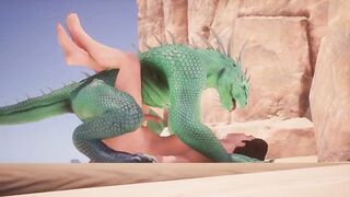 Furry dragon wrecks twink’s ass with double cock on wild beach