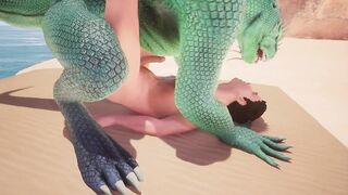 Furry dragon wrecks twink’s ass with double cock on wild beach