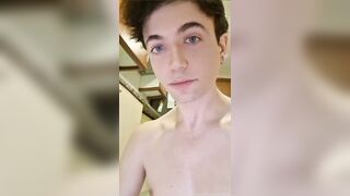 Twink chokes on his own cum while swallowing every drop raw
