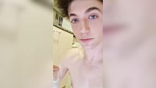 Twink chokes on his own cum while swallowing every drop raw
