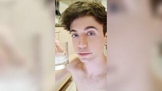 Twink chokes on his own cum while swallowing every drop raw