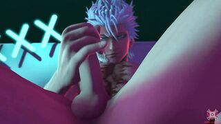 Grimmjow jacking off his wet cock to anime hentai cumshot