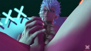 Grimmjow jacking off his wet cock to anime hentai cumshot