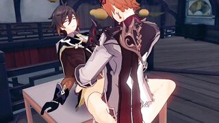 Tartaglia Zhongli missionary ruined in Genshin gay hentai