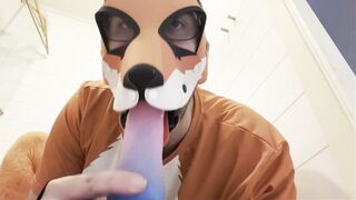 Fox loosens up tight ass for blue dildo playtime
