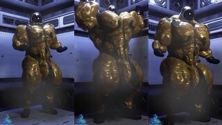 Helmet Head Feast While Big Muscles Bulge And Drip