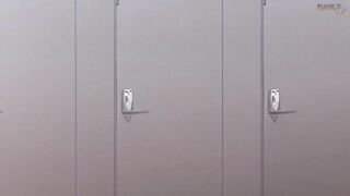 Step dad uncovered in public stall Foot worship and raw cumshots