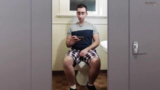 Step dad uncovered in public stall Foot worship and raw cumshots