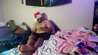 Depressed gamer smokes alone on his birthday choked by thick gay feet