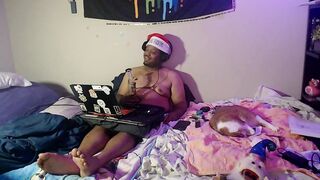 Depressed gamer smokes alone on his birthday choked by thick gay feet