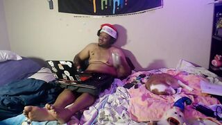 Depressed gamer smokes alone on his birthday choked by thick gay feet