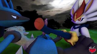 Gay Animated Footjob featuring Lucario and Cinderace