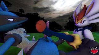 Gay Animated Footjob featuring Lucario and Cinderace