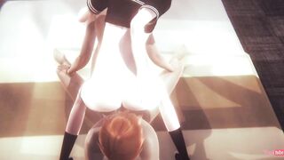 Annilingus bareback on two femboys cumming in tight holes